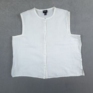 Eileen Fisher Shirt 100% Irish Linen White Sleeveless Button Front Top Size PL